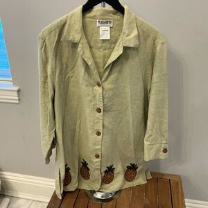 Plaza South Mint  Green Pineapple Embroidered Blouse